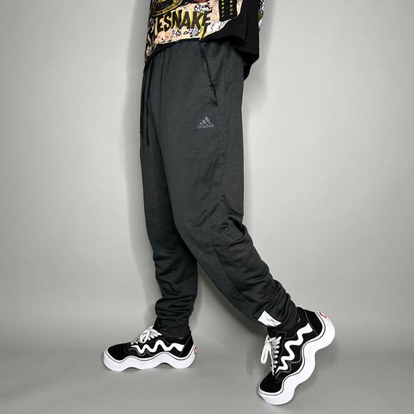 Adidas Joggers Dark Grey Polyester Sweatpants Subtle Logo - Picture 1 of 4